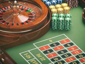 Gambling or casino background concept. Casino roulette wheel wit